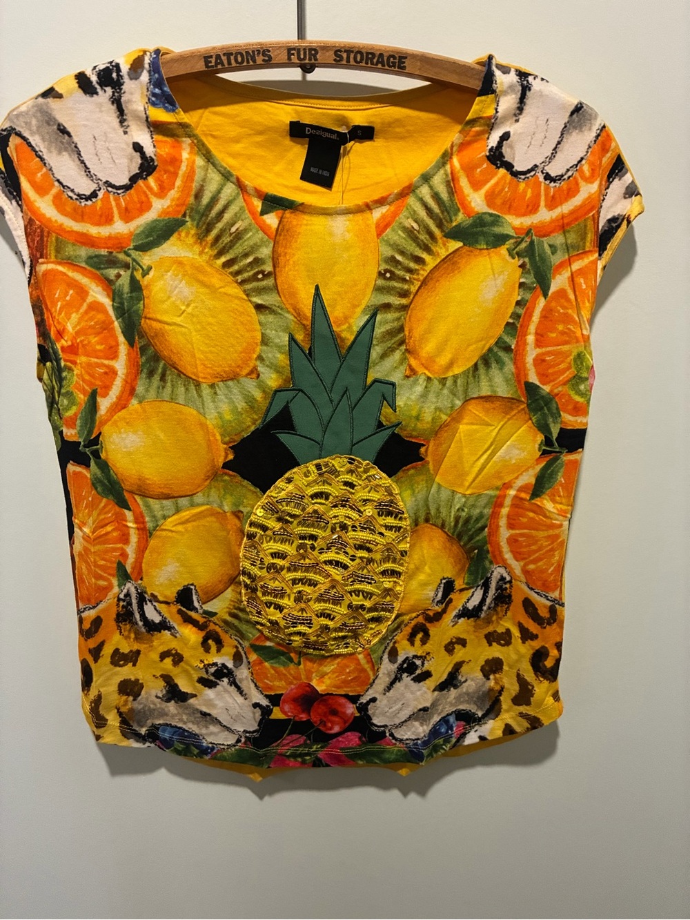 DESIGUAL Exeter Yellow & Green Pineapple Citrus Graphic Tee Small / XS NWT